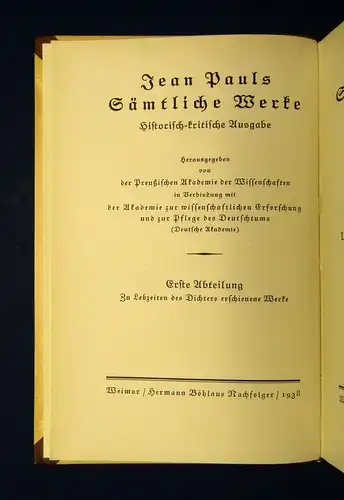 Jean Pauls Sämtliche Werke Museum ueber die deutschen Doppelwörter 1938  js