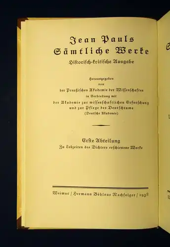 Jean Pauls Sämtliche Werke Freiheits-Büchlein Levana + Ergänzung 12.Bd. 1937 js