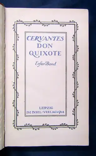 Cervantes de Miguel Don Quixote 1914 Im Insel- Verlag 3 Bde. Klassiker js