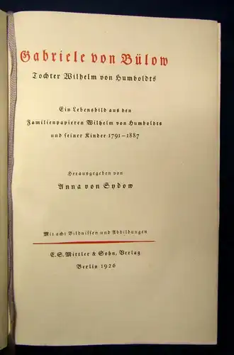 Syndow Gabriele von Bülow Tochter Wilhelm von Humboldts 1926 Geschichte js