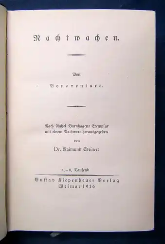 Bonaventura Nachtwachten 1916 Belletristik Lyrik Literatur Nach Warnhagen js