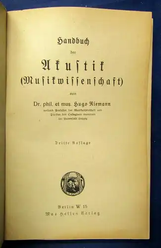 Riemann Handbuch Akustik ( Musikwissenschaft) o.J. Studium Gesang Noten js