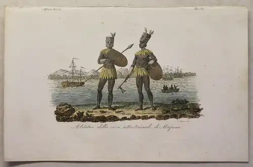 Südafrika Mafumo Bewohner Tracht Kupferstich um 1825 Sasso handkoloriert Grafik