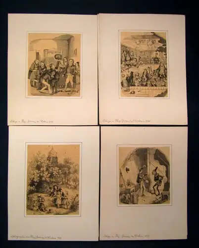 12 Lithographien von Browne(Phiz) z Dickens 1838 auf Karton montiert 9x9 cm js