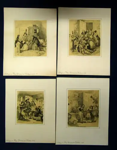 12 Lithographien von Browne(Phiz) z Dickens 1838 auf Karton montiert 9x9 cm js