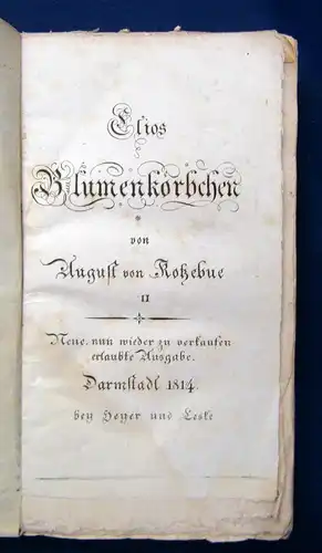 Kotzebue Clios Blumenkörbchen 2 Bände(von3) 1814 Lyrik Literatur Belletristik js