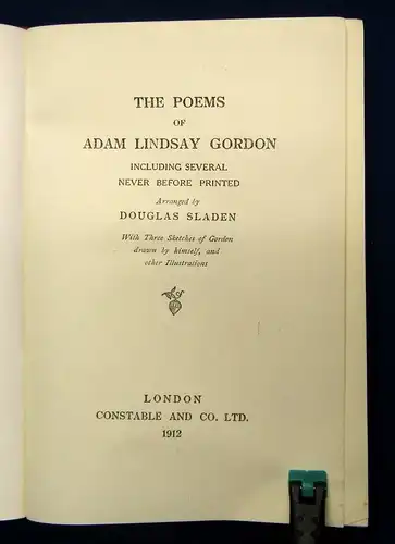 Sladen The Poems of Adam Lindsay Gordon 1912 Literatur Lyrik Belletristik js