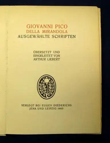 Mirandola Ausgewählte Schriften 1905 Belletristik Klassiker Literatur Lyrik mb