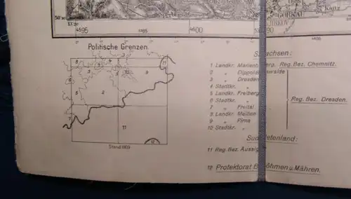 Karte vom östlichen Erzgebirge 1931 Kultur Wandern Natur Geografie 76x 28 cm js