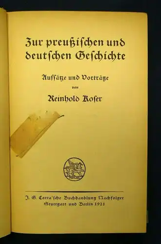 Roser Zur preußischen und deutschen Geschichte 1921 Aufsätze und Vorträge js