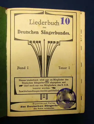 Liederbuch des deutschen Sängerbundes 3Bde. in 1 Buch Tenor o.J. mb