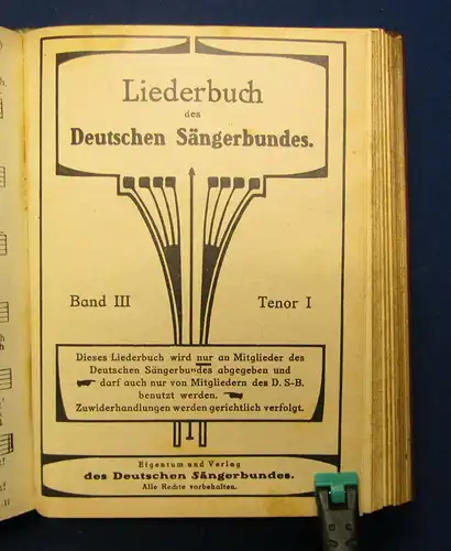 Liederbuch des deutschen Sängerbundes 3Bde. in 1 Buch Tenor o.J. mb