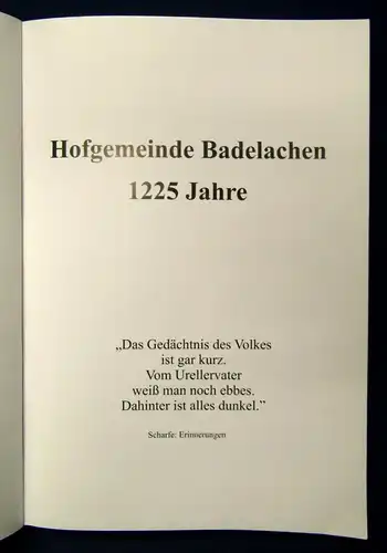 Chronik Hofgemeinde Badelachen 1225 Jahre  o.J. sehr selten Thüringen js