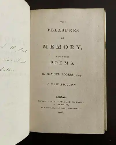 Rogers The Pleasures of Memory 1806 London Bibliophilie Memory bibliophil mb