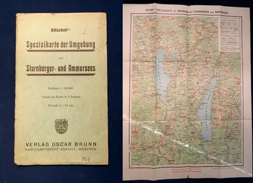 Brunns Spezialkarte der Umgebung des Starnberger-u. Ameersees um  1925 Bayern js