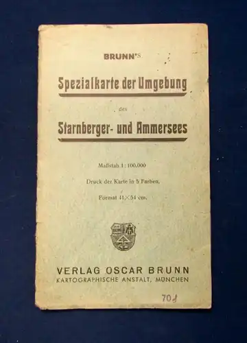 Brunns Spezialkarte der Umgebung des Starnberger-u. Ameersees um  1925 Bayern js