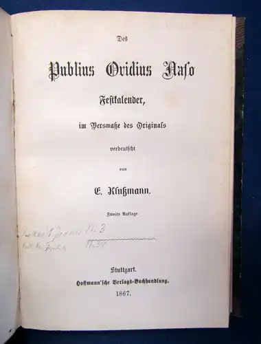 Berg Des Publius Avidius Naso 1865 In 2 Bändchen Lyrik Geschichten js