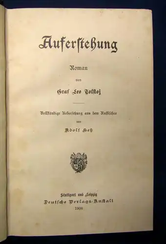 Tolstoi, Graf Leo Auferstehung Roman 1900 Geschichten Belletristik Lyrik  js