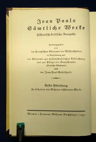 Jean Paul Sämtliche Werke Das Kampaner Thal 7.Bd. 1931 Klassiker Lyrik mb
