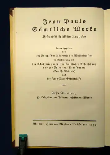 Jean Pauls Sämtliche Werke Das heimliche Klaglied 9.Bd. 1933 Klassiker Lyrik mb