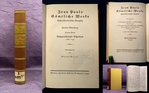 Jean Paul Sämtliche Werke Ausgearbeitete Schriften 3.Bd. 1932 Klassiker Lyrik mb