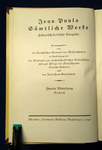 Jean Paul Sämtliche Werke Ausgearbeitete Schriften 2.Bd. 1931 Klassiker Lyrik mb