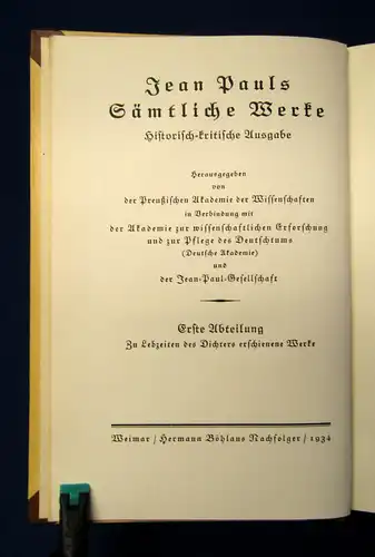 Jean Pauls Sämtliche Werke Flegeljahre 10.Bd. 1934 Klassiker Lyrik Geschichte mb