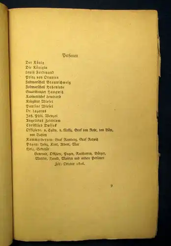 Unruh Louis Ferdinand, Prinz von Preußen Ein Drama 1921 Belletristik Lyrik js