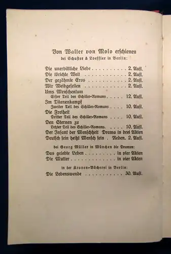 Molo Den Sternen zu Ein Schiller- Roman 1916 Belletristik Lyrik Litratur js