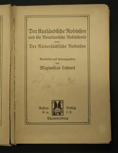 Lehnert Der kurländische Robinson u. die Venetianische Robinsonin 1919 selten js