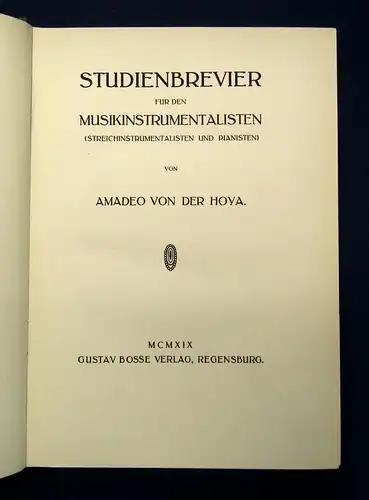 Hoya Studienbrevier für den Musikinstrumentalisten 1919 Studium Gesang Noten mb