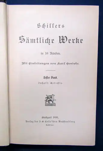 Schillers Sämtliche Werke 1-16 komplett Einleitungen von Karl Goedeke 1893 js