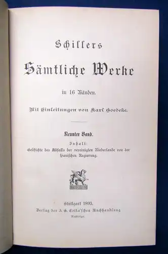 Schillers Sämtliche Werke 1-16 komplett Einleitungen von Karl Goedeke 1893 js