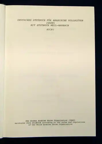 Deutsches Stutbuch für Arabische Vollblüter (GASB) Teil V Bd. 1 um 1990 js