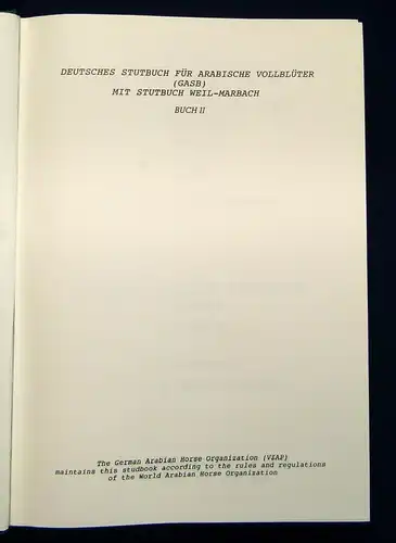 Deutsches Stutbuch für Arabische Vollblüter (GASB) Teil V Bd. 2 1990 Wissen js