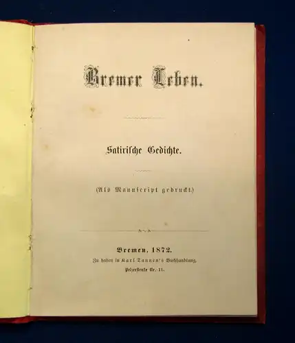 Post, Albert Hermann Bremer Leben 1872 sehr selten Literatur Gedichte Satire mb