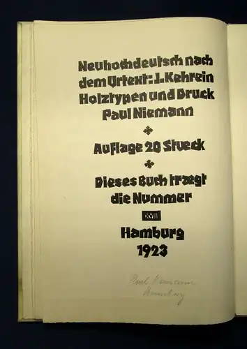 Kehrein Das Hildebrandslied Ganzpergament, 1 von 20 Expl. kol. Deckentitel 1923