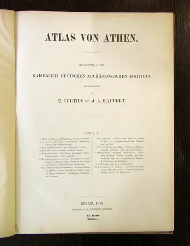 Curtius, E. / Kaupert, J. A. Atlas von Athen 1878 Athen, Griechenland  mb