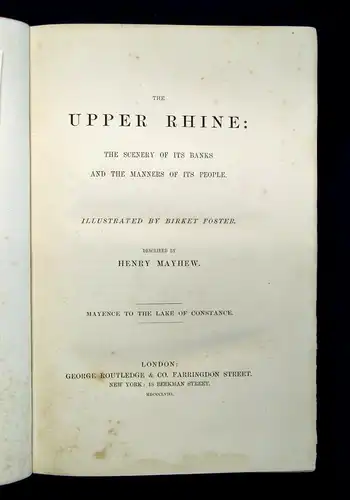 Mayhew The Upper Rhine 1858 [The Scenery of its Banks and the Manners..]   js