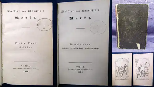 Adalbert von Chamisso's Werke 3 und 4( von 6) selten 1836 Klassiker Lyrik js