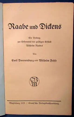 Fehse Raabe u. Dickens+ Das Prinzip d. Verwendung d. Slang bei Dickens 1923 js