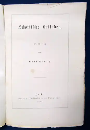 Knortz Schottische Balladen 1875 sehr selten Gesang Belletristik Gedichte js