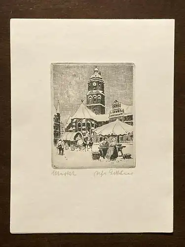 Gelbhaar Meissen im Schnee Orig.Kupfer o.J. (um 1920)  seltener Titel Radierwerk