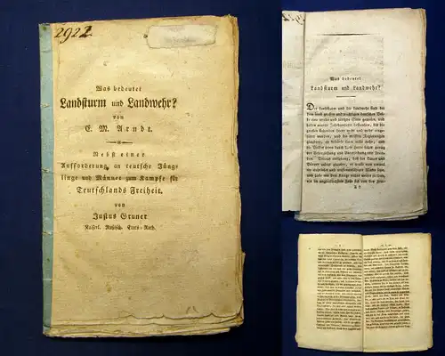 Arndt Was bedeutet Landsturm und Landwehr o. J. [1813] Seltene Flugschrift mb