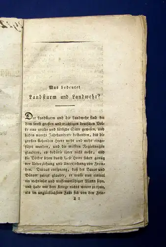 Arndt Was bedeutet Landsturm und Landwehr o. J. [1813] Seltene Flugschrift mb