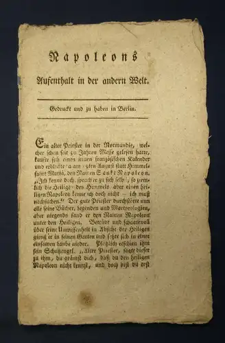 Fiktive Flugschrift - Napoleons Aufenthalt in der andern Welt o.J. um 1810 js