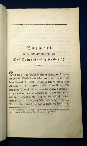 Goethe Des Epimenides Erwachen. Ein Festspiel. EA 1815 Or. Broschur Klassiker js