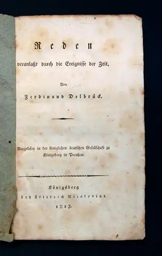 Delbrück Reden veranlaßt durch die Ereignisse der Zeit 1813 Napoleon Geschichte