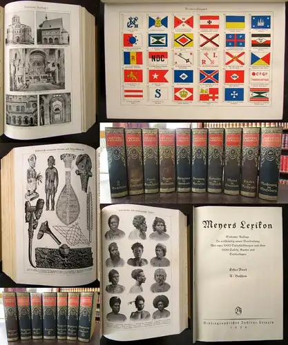 Meyers Lexikon 15 Bde. Or. Halbleder Registerband 1924-33 Bildband Wissen js