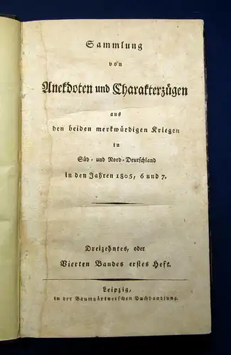 Bergk Sammlung von Anekdoten und Charakterzügen o.J. [um 1810] Napoleon Krieg mb